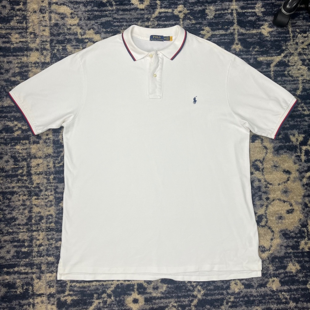 Polo Ralph Lauren Mens 2XLT White Tipped Collar Short Sleeve Pique Polo Shirt